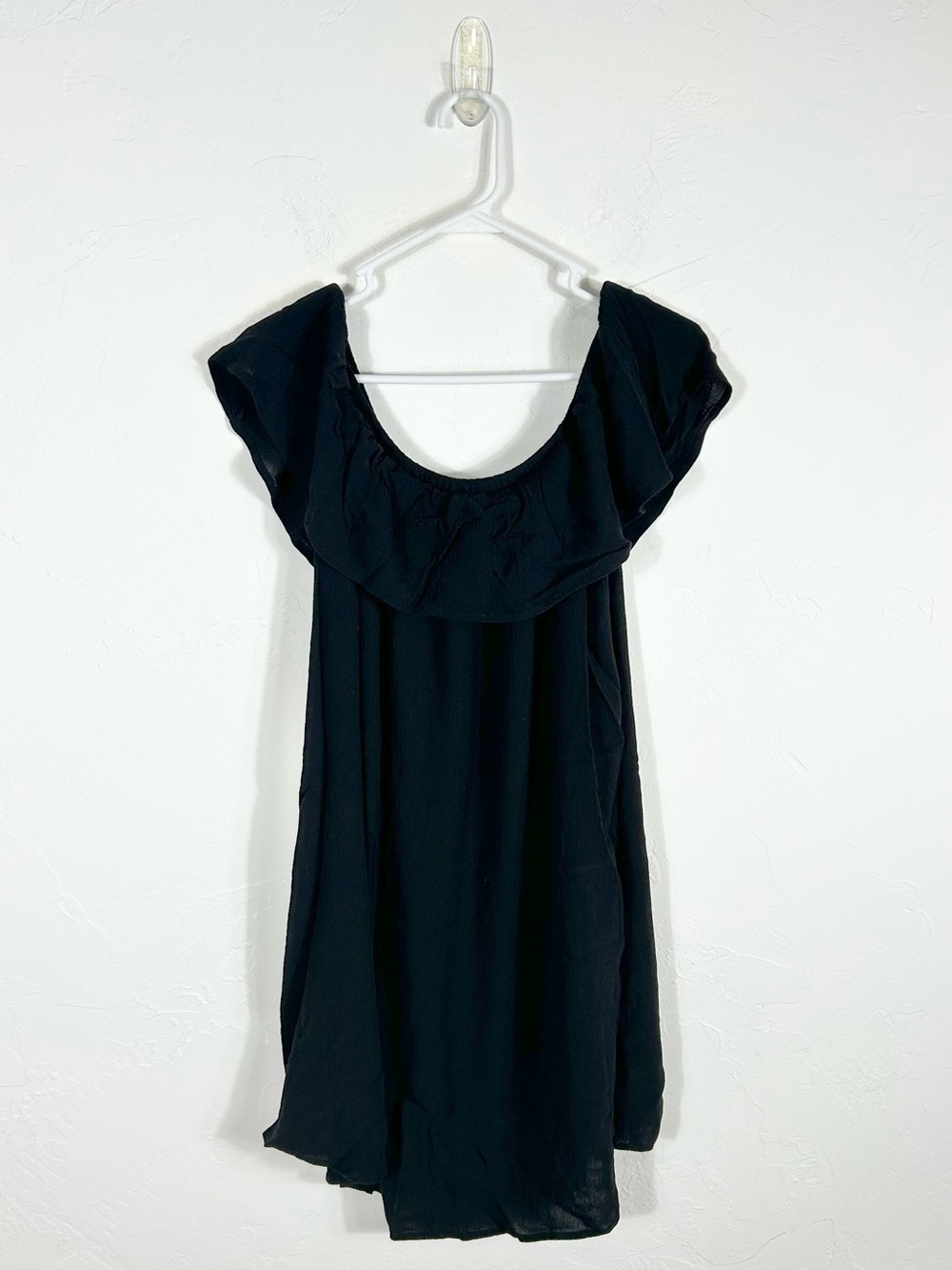 Mossimo Supply Co Black Off the Shoulder Dress XL Ruffle Neck Gauze Shift Mini